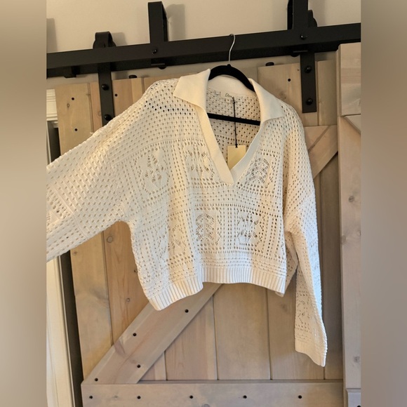 NWT Elan V-Neck Crochet Sweater - Picture 6 of 11